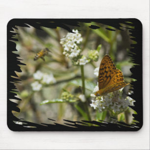 Orange Butterfly and Bee Mouse Pad