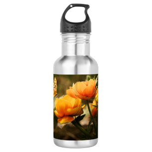 Orange Butterfly and Flowers 532 Ml Water Bottle