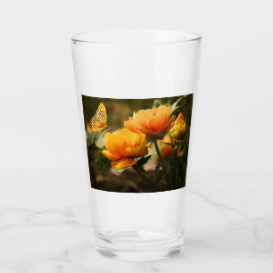 Orange Butterfly and Flowers Glass