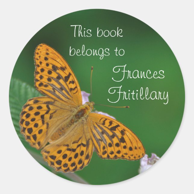 Orange butterfly bookplate sticker (Front)