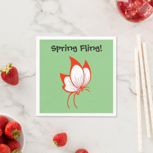 Orange Butterfly Cartoon, Cute Garden Nature Art Napkin