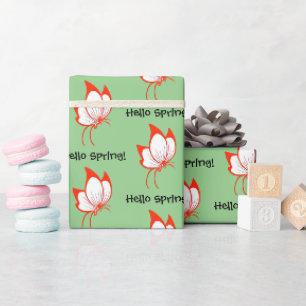 Orange Butterfly Cartoon, Cute Garden Nature Art  Wrapping Paper