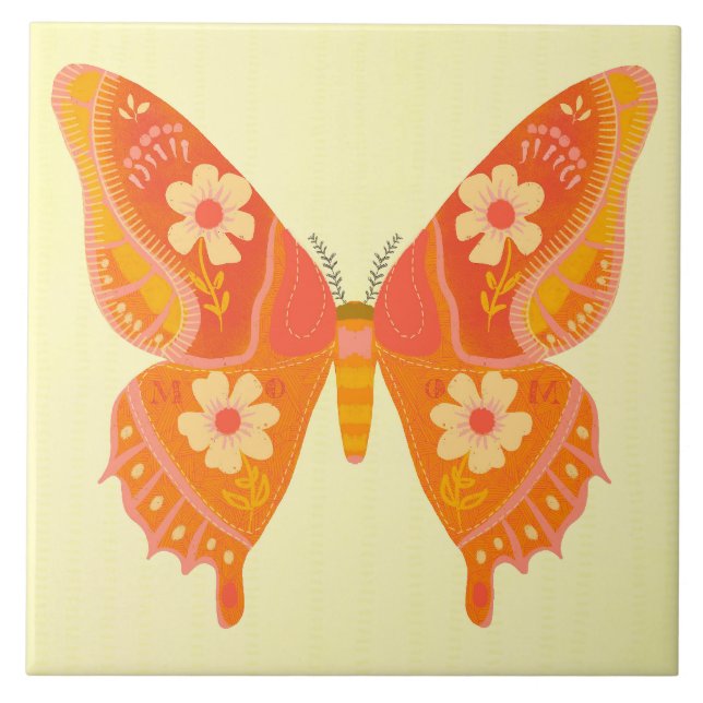 Orange Butterfly Ceramic Kitchen Tile (Front)
