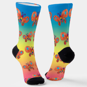 Orange Butterfly Crew Socks