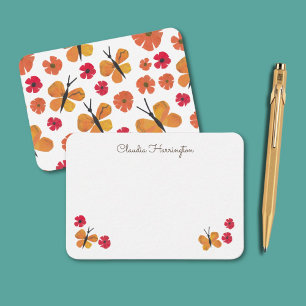 Orange Butterfly Cute Butterflies Poppies Pattern Card