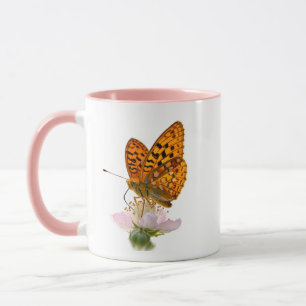 Orange Butterfly Floral Pink Accent Mug