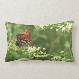 Orange Butterfly Green Personalised Lumbar Cushion