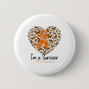 Orange Butterfly Heart I'm A Survivor Crps Awarene 6 Cm Round Badge