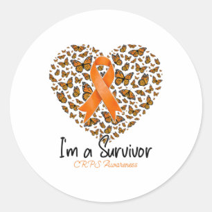 Orange Butterfly Heart I'm A Survivor Crps Awarene Classic Round Sticker