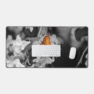 Orange Butterfly On Apple Blossom Desk Mat