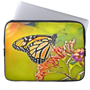 Orange Butterfly on Pink Blossom Design Laptop Sleeve