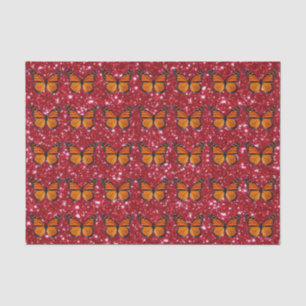 Orange Butterfly On Red Glitter Tissue Paper
