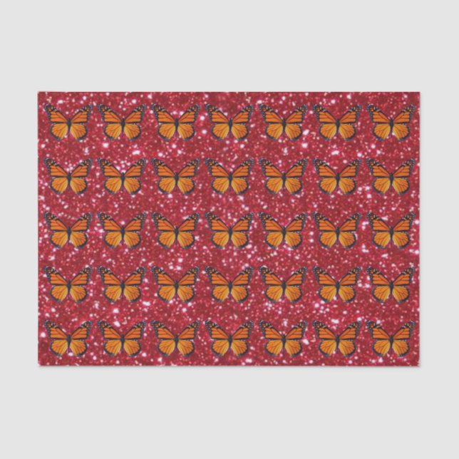 Orange Butterfly On Red Glitter Tissue Paper (Front)
