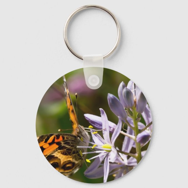Orange Butterfly on Wild Hyacinth Apparel & Gifts Key Ring (Front)