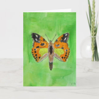 Orange Butterfly Painted on Green Greeting Card