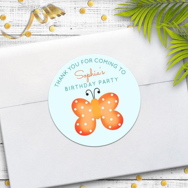Orange Butterfly Party Favour Thank You Stickers (Creator Uploaded)