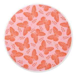 Orange butterfly pattern on pink background ceramic knob