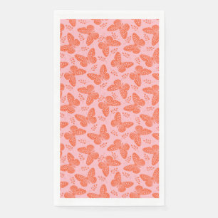 Orange butterfly pattern on pink background napkin