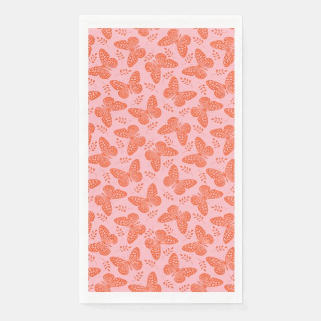 Orange butterfly pattern on pink background napkin (Front)