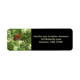 Orange Butterfly Return Address Labels Black