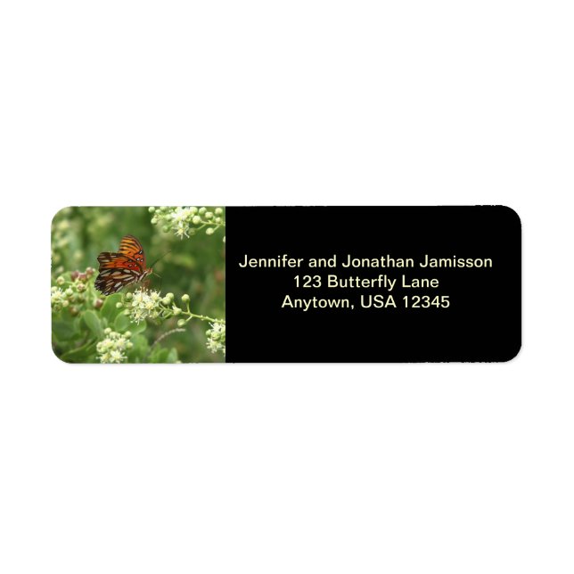 Orange Butterfly Return Address Labels Black (Front)