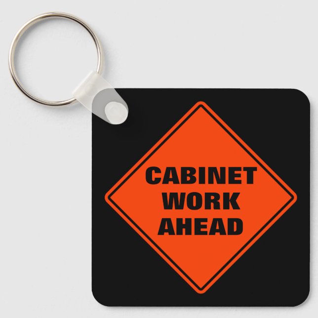 Orange cabinet work ahead personalised road sign  key ring (Front)
