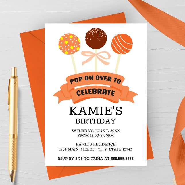 Orange Cake Pops Birthday Party Invitation (Creator Uploaded)