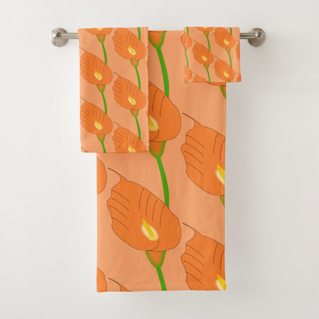 Orange Cala Lily Design Bath Towel Set (Insitu)