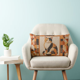 Orange Calico Cat Quilt Lumbar Cushion