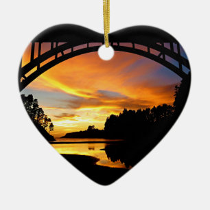 Orange California Coastal Sunset Under Bridge Ceramic Tree Decoration