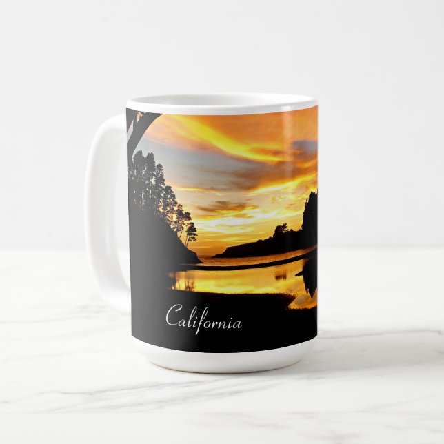 Orange California Coastal Sunset Under Bridge Coffee Mug (Front Left)