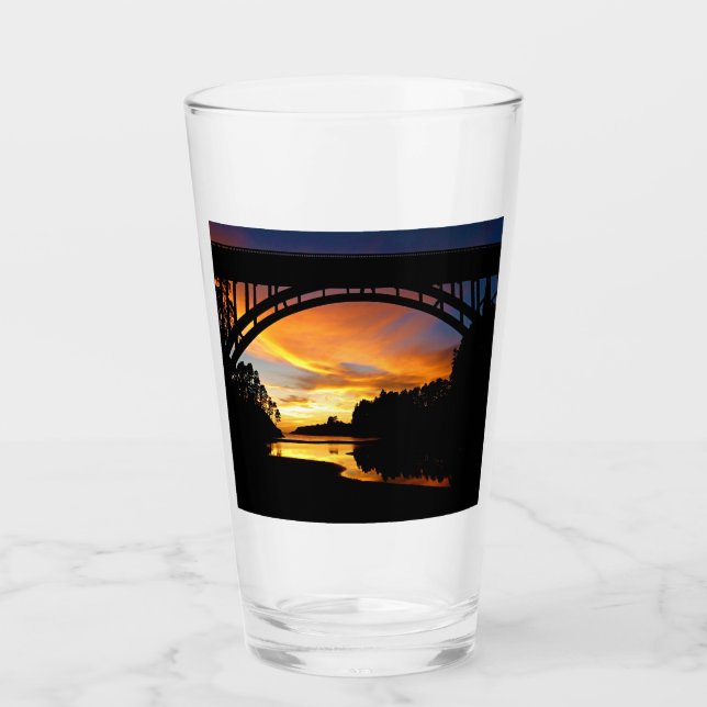 Orange California Coastal Sunset Under Bridge Glass (Front)