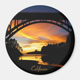Orange California Coastal Sunset Under Bridge Magnet