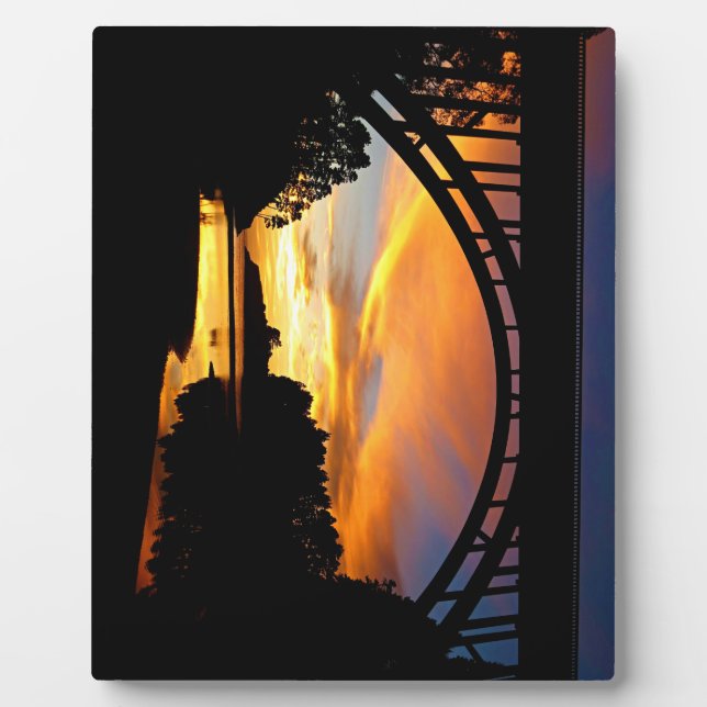 Orange California Coastal Sunset Under Bridge Plaque (Front)