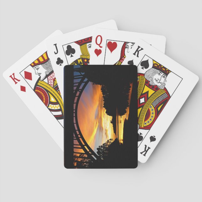 Orange California Coastal Sunset Under Bridge Playing Cards (Back)
