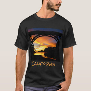 Orange California Coastal Sunset Under Bridge T-Shirt