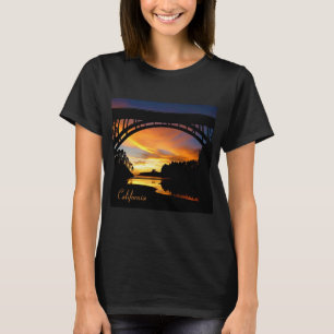Orange California Coastal Sunset Under Bridge T-Shirt