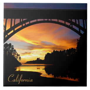 Orange California Coastal Sunset Under Bridge Tile