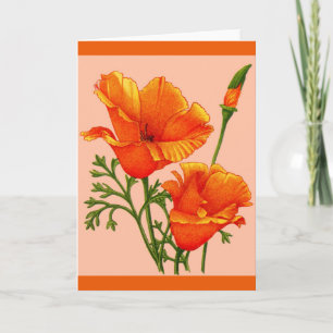 orange California poppy print Card