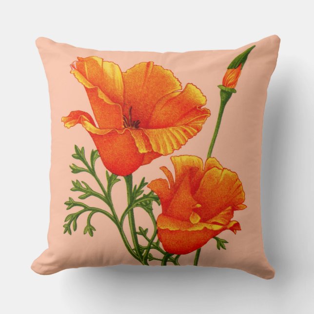 orange California poppy print Cushion (Front)