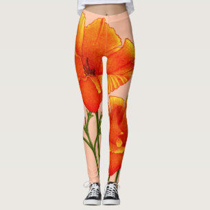 orange California poppy print Leggings