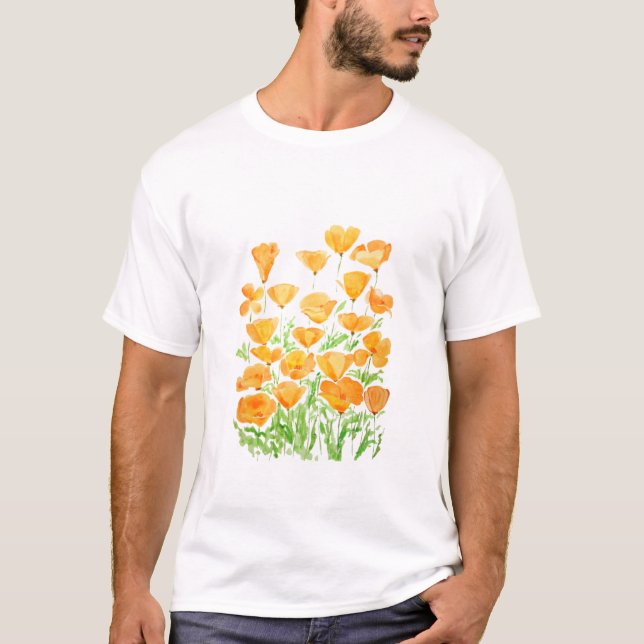 orange California poppy watercolor painting T-Shirt (Front)