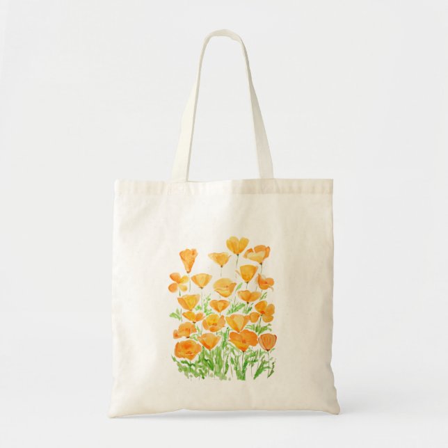 orange California poppy watercolor painting Tote Bag (Front)