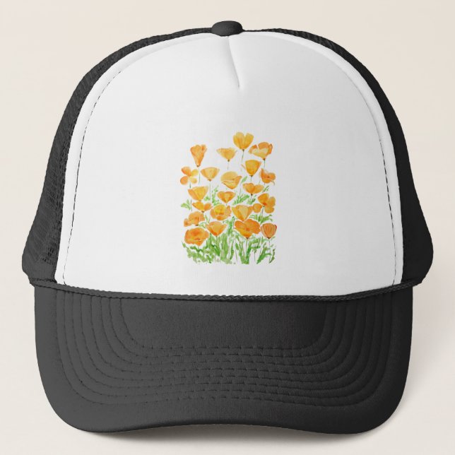 orange California poppy watercolor painting Trucker Hat (Front)