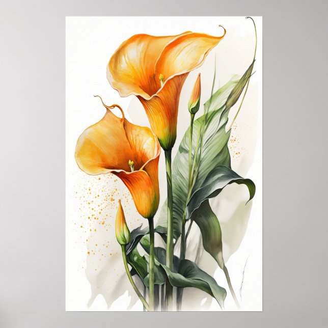 Orange Calla Lilies Lily Flower Art Print Poster (Front)