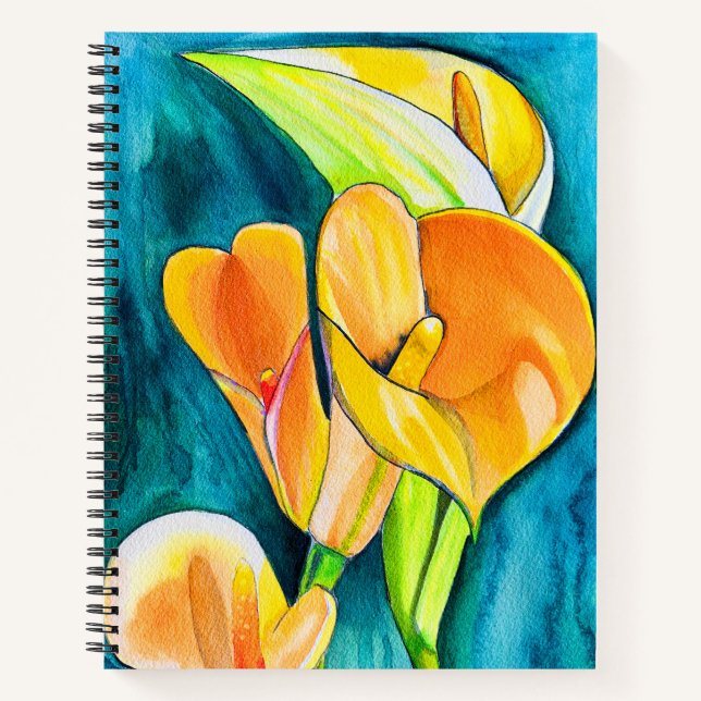 Orange Calla lily flower watercolor art Notebook (Front)