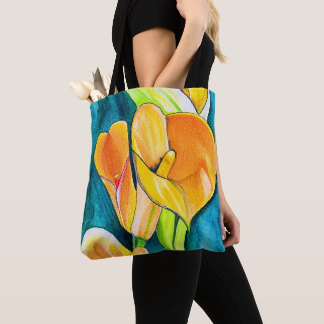 Orange Calla lily flower watercolor art Tote Bag (Close Up)