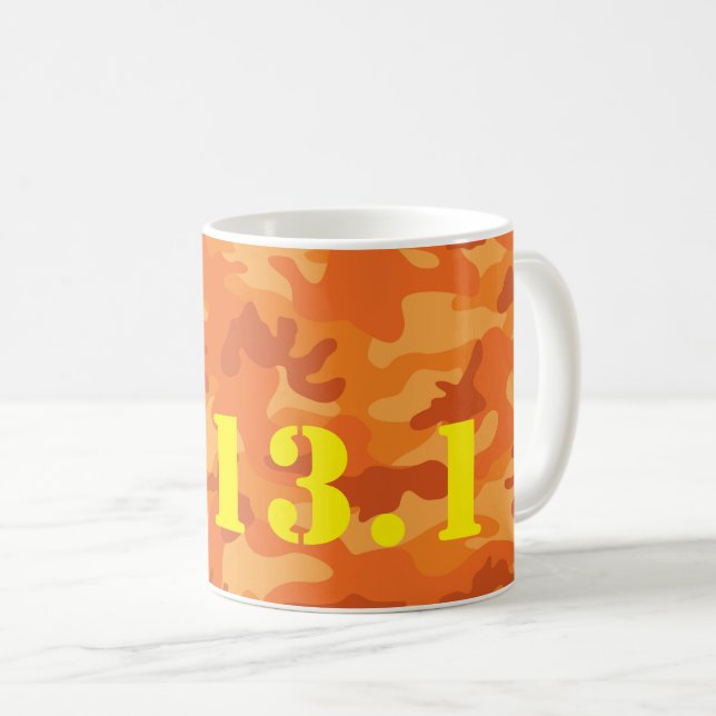 Orange Camo 13.1 Half Marathon Running Colourful Coffee Mug (Front Right)