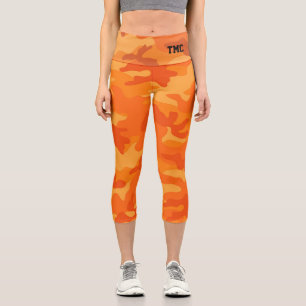 Orange Camo Black Initials Fall Colourful Fun Capri Leggings