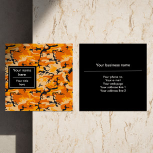 Orange Camo, Camouflage, Military, Army Square Business Card